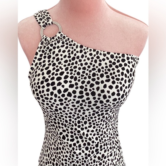 NWT Michael Kors Chain Ring One Shoulder One Piece Swimsuit Animal Print Dot 10 - Picture 7 of 9